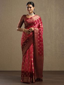 Sareemall - Georgette Maroon Woven Design Saree with Unstitched Blouse