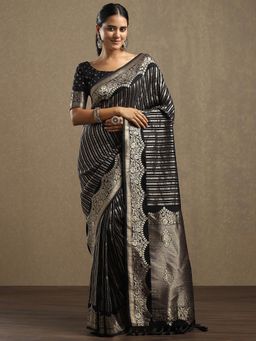 Sareemall - Georgette Black Woven Design Saree with Unstitched Blouse