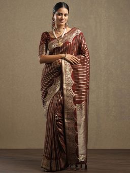 Sareemall - Georgette Brown Woven Design Saree with Unstitched Blouse
