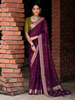 Sareemall - Jacquard Purple Woven Design Saree with Unstitched Blouse