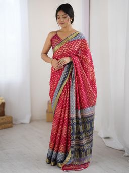 Sareemall - Cotton Red Printed Saree with Unstitched Blouse