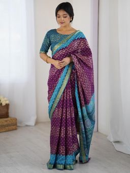 Sareemall - Cotton Purple Printed Saree with Unstitched Blouse