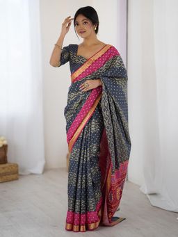 Sareemall - Cotton Grey Printed Saree with Unstitched Blouse