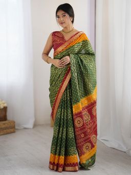 Sareemall - Cotton Green Printed Saree with Unstitched Blouse