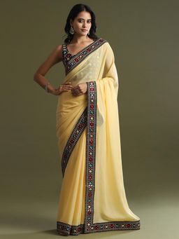 Sareemall - Georgette Yellow Saree with Unstitched Blouse