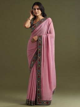 Sareemall - Georgette Pink Saree with Unstitched Blouse