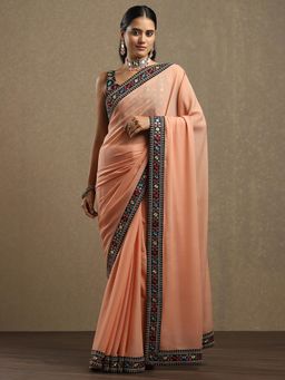 Sareemall - Georgette Peach Saree with Unstitched Blouse