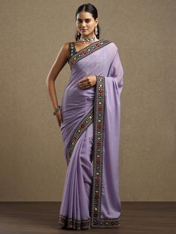 Sareemall - Georgette Lavender Saree with Unstitched Blouse