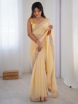 Sareemall - Georgette Yellow Embellished Saree with Unstitched Blouse