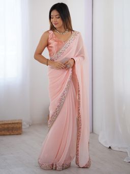 Sareemall - Georgette Pink Embellished Saree with Unstitched Blouse