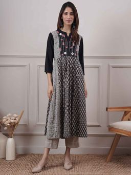 PINKSKY - Yoke Black Hand Embroidered Anarkali Kurta