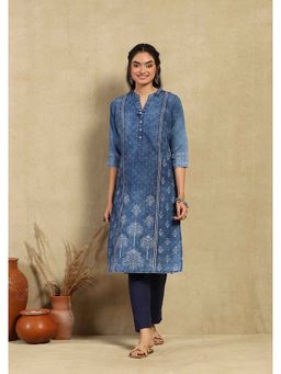 House of Chikankari - Kantha Denim Printed Women's Kurta - Blue