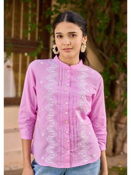 House of Chikankari - Lavender Cotton Chikankari Solid Women's Top