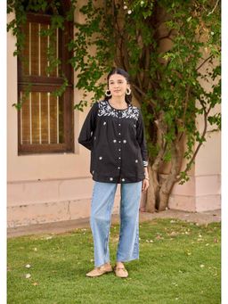 House of Chikankari - Cotton Chikankari Solid Women's Top - Black