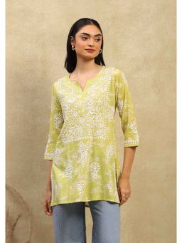 House of Chikankari - Cotton Chikankari Printed Women's Kurti Green