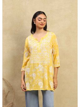 House of Chikankari - Cotton Chikankari Printed Women's Kurti Yellow