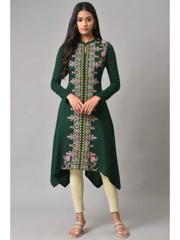 W - Green Floral Winter Kurta