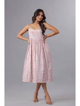 June 9 Clothing - Pink Strappy Dress In Floral Print