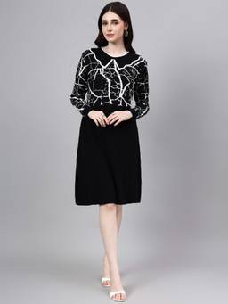 MODKLINE WITH MK - Black Women's Spread Abstract Design Dress