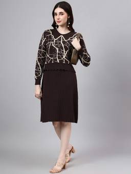 MODKLINE WITH MK - Brown Women's Spread Abstract Design Dress