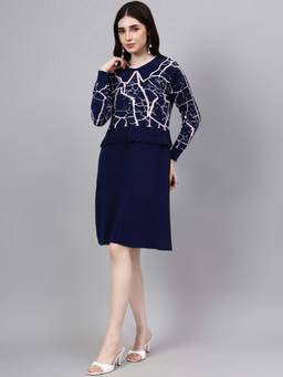 MODKLINE WITH MK - Navy Blue Women's Spread Abstract Design Dress