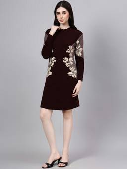 MODKLINE WITH MK - Wine Women's Floral Knit Mini Dress