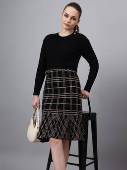 MODKLINE WITH MK - Black Women's Checkered Design Dress