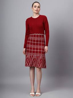 MODKLINE WITH MK - Maroon Women's Checkered Design Dress