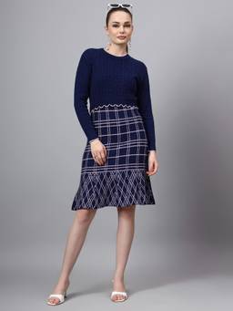 MODKLINE WITH MK - Navy Blue Women's Checkered Design Dress