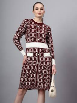 MODKLINE WITH MK - Maroon Women's Mini Dress with Acrylic Premium Wool