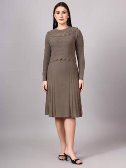 MODKLINE WITH MK - Brown Women's Midi Dress with Acrylic Premium Wool