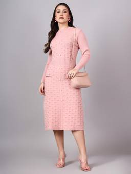 MODKLINE WITH MK - Pink Women's Midi Dress with Acrylic Premium Wool
