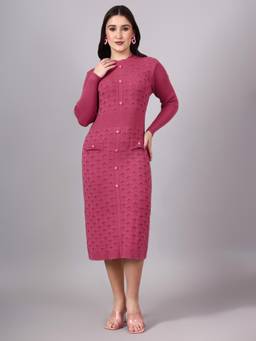 MODKLINE WITH MK - Magenta Women's Midi Dress with Acrylic Premium Wool