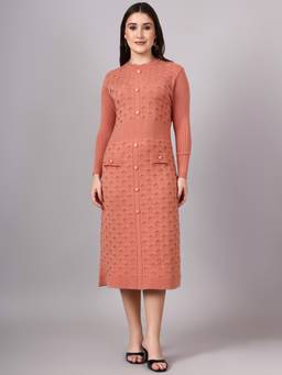 MODKLINE WITH MK - Rust Women's Midi Dress with Acrylic Premium Wool