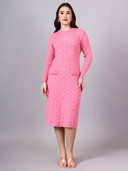 MODKLINE WITH MK - Pink Women's Midi Dress with Acrylic Premium Wool