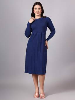 MODKLINE WITH MK - Blue Women's Midi Dress with Acrylic Premium Wool