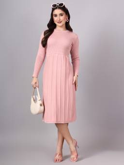 MODKLINE WITH MK - Peach Women's Midi Dress with Acrylic Premium Wool