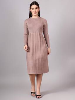 MODKLINE WITH MK - Mauve Women's Midi Dress with Acrylic Premium Wool