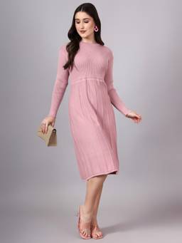 MODKLINE WITH MK - Pink Women's Midi Dress with Acrylic Premium Wool