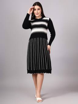 MODKLINE WITH MK - Black Women's Midi Dress with Acrylic Premium Wool
