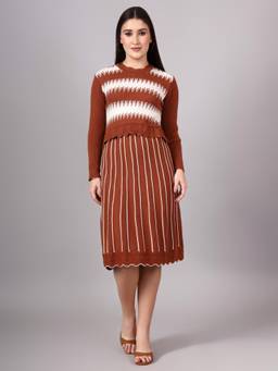 MODKLINE WITH MK - Brown Women's Midi Dress with Acrylic Premium Wool