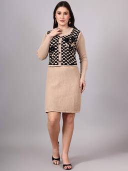 MODKLINE WITH MK - Beige Women's Knit Dress with Vest