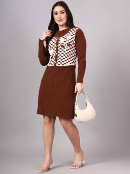 MODKLINE WITH MK - Brown Women's Knit Dress with Vest
