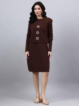 MODKLINE WITH MK - Brown Women's Knit Dress with Vest