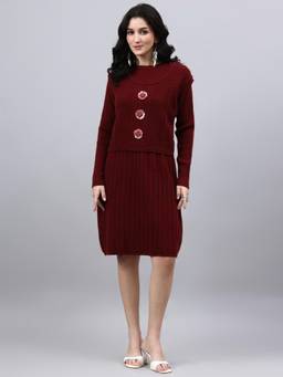 MODKLINE WITH MK - Maroon Women's Knit Dress with Vest