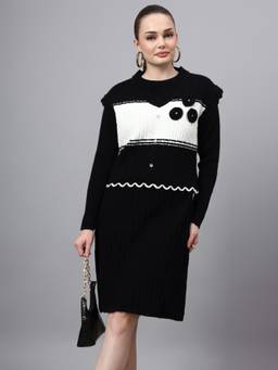 MODKLINE WITH MK - Black Women's Knit Dress with Vest
