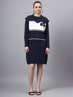 MODKLINE WITH MK - Navy Blue Women's Knit Dress with Vest