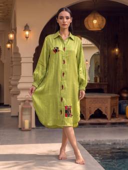 House of Fett - Green Jalapeno Picante Embroidered Dress