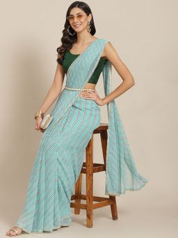 Tikhi Imli - Blue Striped Georgette Saree with Moti Lace with Unstitched Blouse