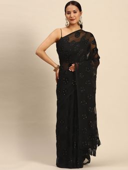 Tikhi Imli - Black Brasso Saree with Golden Handwork with Unstitched Blouse